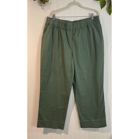 On 34th Womens Olive Green Elastic Waist Wide-Leg Pants 1X Cotton Blend - Picture 3 of 14